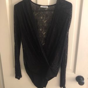 Zara Black Lace Long Sleeve Surplice Top